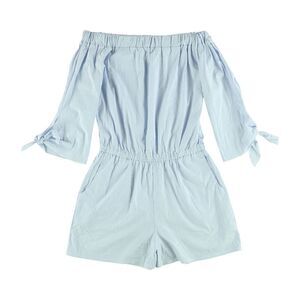 S.H.E. Womens Soul Harmony Energy Pinstripe Romper Jumpsuit, Blue, NWT